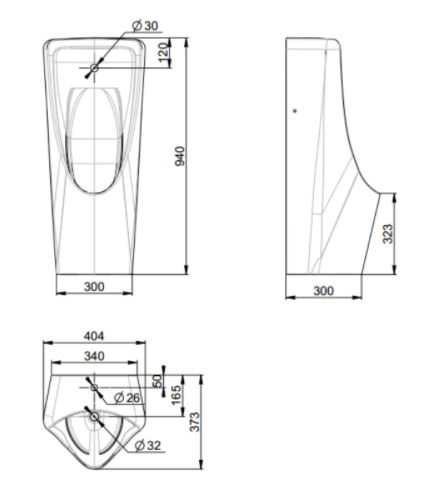 Bản vẽ kỹ thuật Tiểu nam treo tường American Standard WP-6519DC