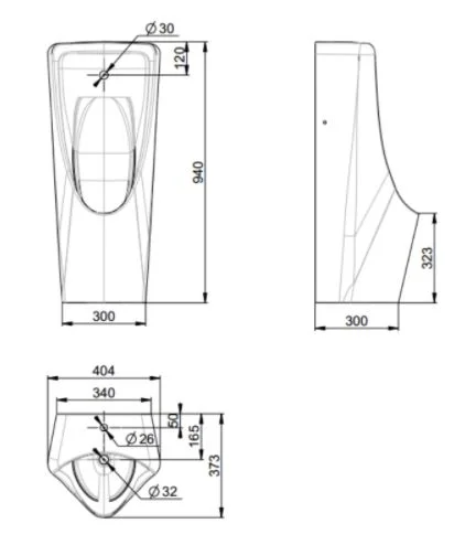Bản vẽ kỹ thuật Tiểu nam treo tường American Standard WP-6519DC