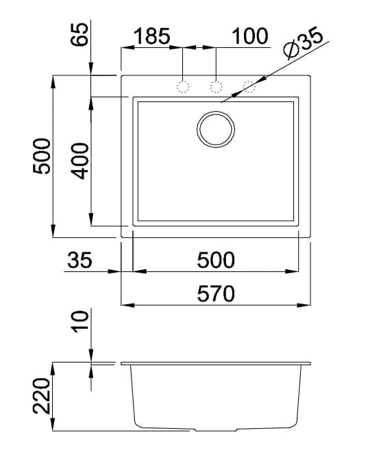 bản vẽ kỹ thuật Chậu Rửa Chén Đá 1 hố  Malloca TITANIUM K 10573