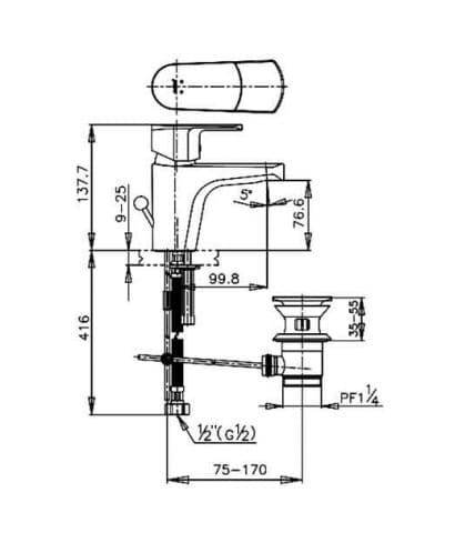 bản vẽ kỹ thuật Vòi rửa mặt lavabo COTTO CT2051A