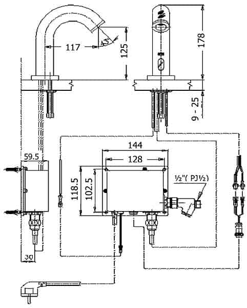 bản vẽ kỹ thuật Vòi rửa mặt lavabo nóng lạnh cảm ứng COTTO CT533AC