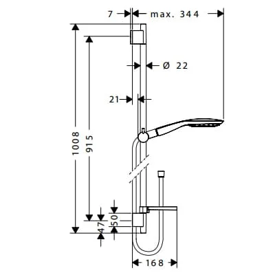 Bản vẽ thanh trượt sen tắm Hansgrohe 58930862