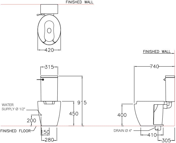 Bản vẽ kỹ thuật Bàn Cầu 2 Khối COTTO SC6652
