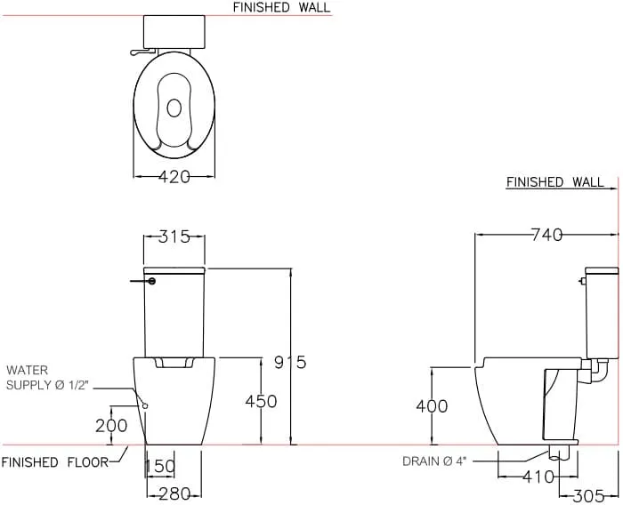 Bản vẽ kỹ thuật Bàn Cầu 2 Khối COTTO SC6652