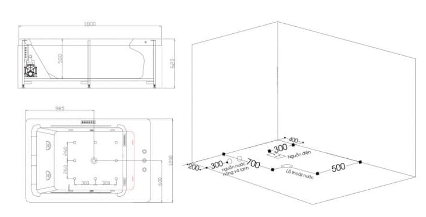 bản vẽ kỹ thuật Bồn tắm MASSAGE Euroking EU–1306 PLUS