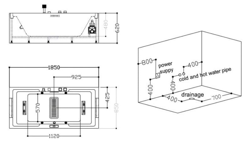 bản vẽ kỹ thuật bồn tắm MASSAGE Euroking EU–1103