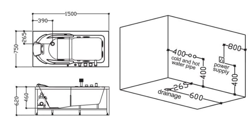 bản vẽ kỹ thuật bồn tắm MASSAGE Euroking EU–1301