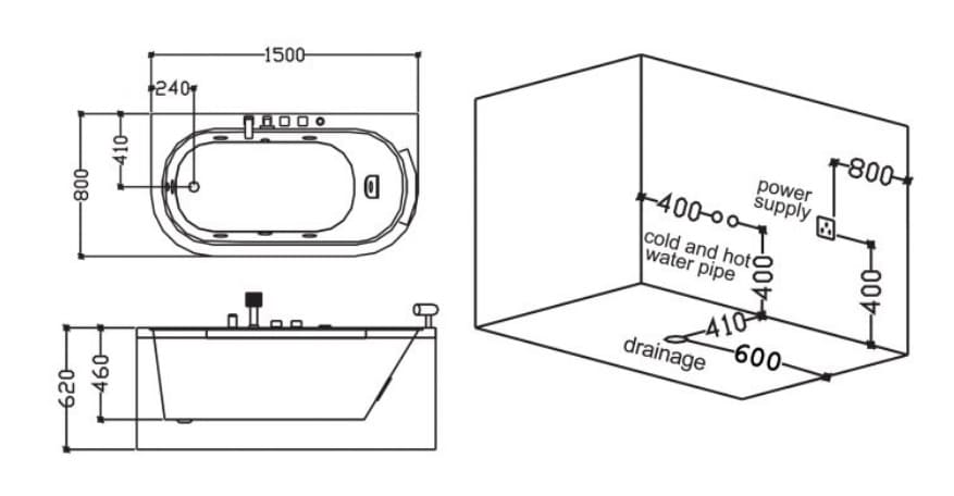 bản vẽ kỹ thuật bồn tắm MASSAGE Euroking EU–1302