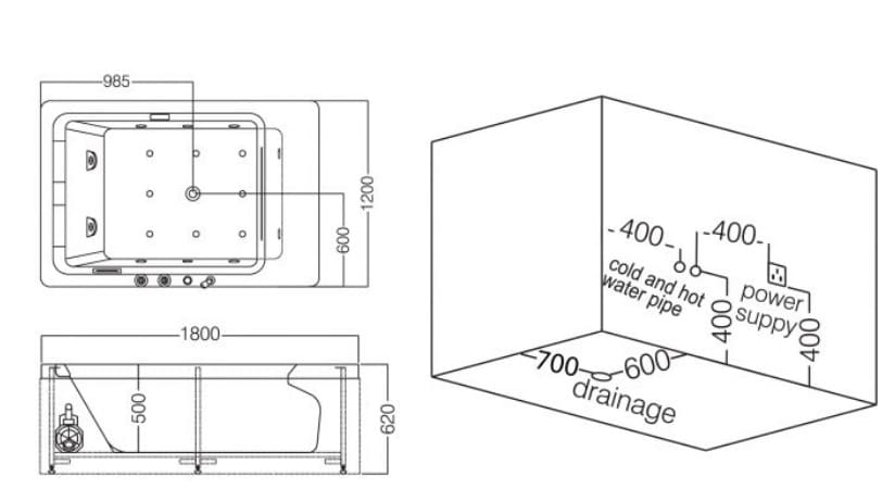bản vẽ kỹ thuật Bồn tắm MASSAGE Euroking EU–1306