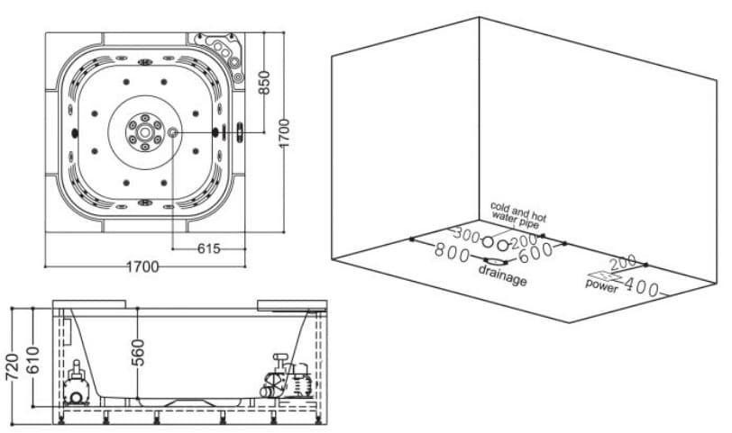 bản vẽ kỹ thuật bồn tắm MASSAGE Euroking EU–1313