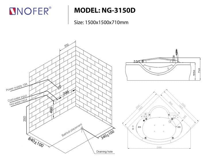 bản vẽ kỹ thuật Bồn tắm MASSAGE Euroking EU–3150D