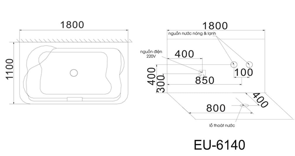 bản vẽ kỹ thuật Bồn tắm MASSAGE Euroking EU–6140
