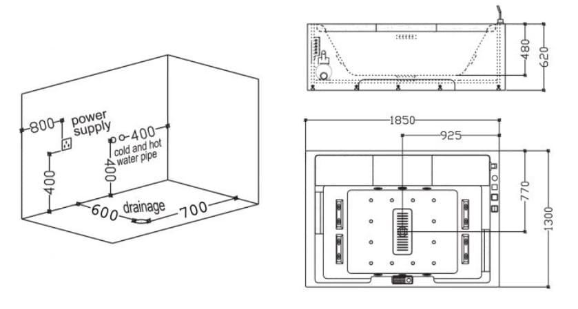 bản vẽ kỹ thuật bồn tắm MASSAGE Euroking EU–1102B