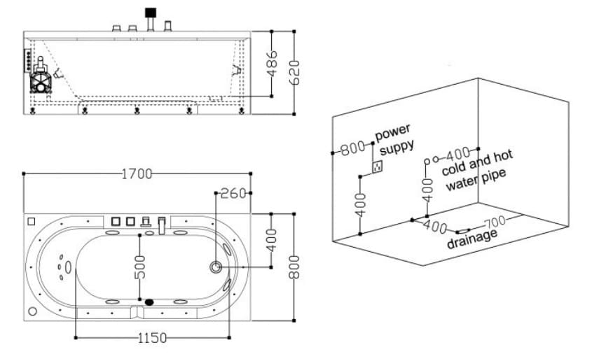bản vẽ kỹ thuật Bồn tắm MASSAGE Euroking EU–1201