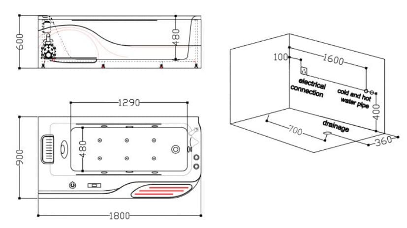 bản vẽ kỹ thuật Bồn tắm MASSAGE Euroking EU–1311