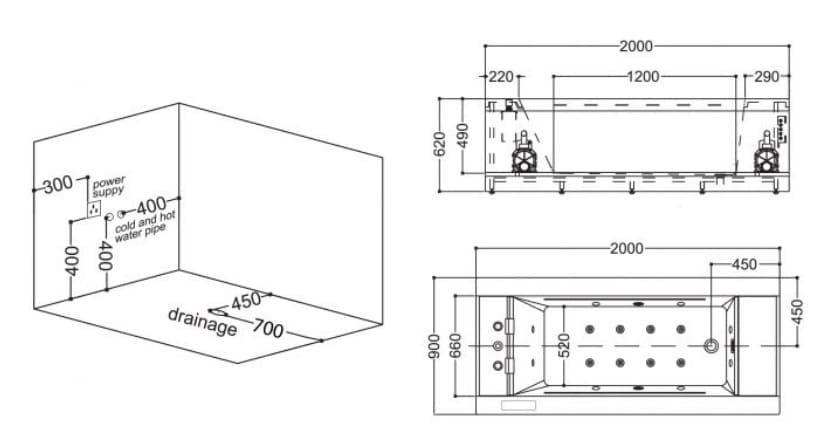 bản vẽ kỹ thuật Bồn tắm MASSAGE Euroking EU–1108A
