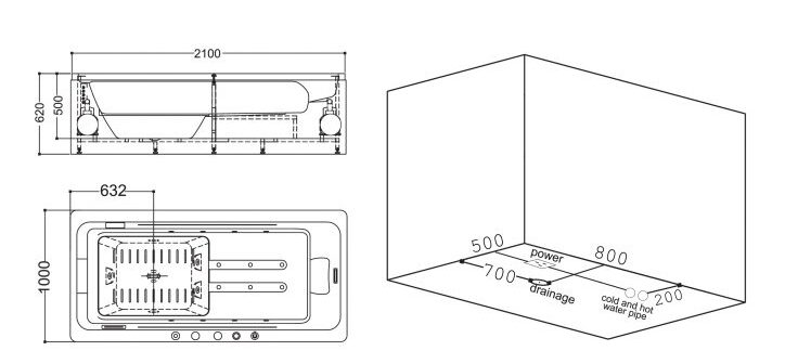 bản vẽ kỹ thuật Bồn tắm MASSAGE Euroking EU–1308