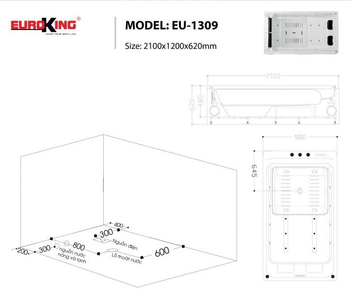 bản vẽ kỹ thuật Bồn tắm MASSAGE Euroking EU–1309