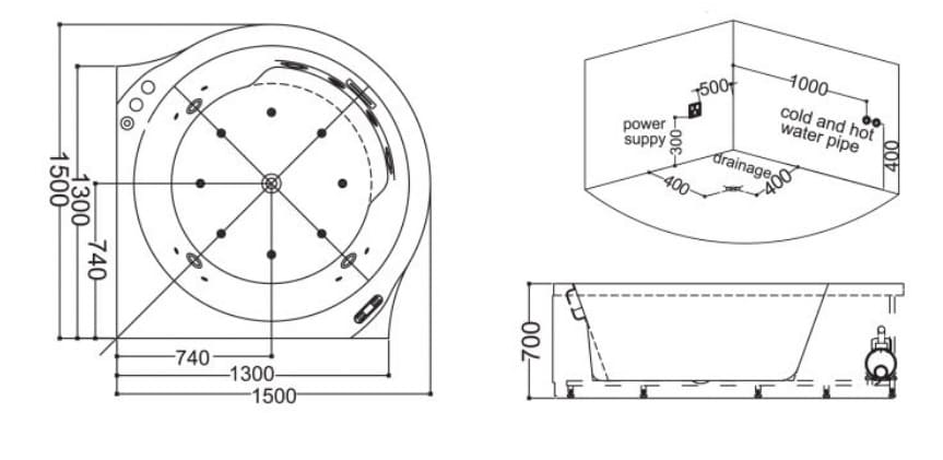 bản vẽ kỹ thuật bồn tắm MASSAGE Euroking EU–1310