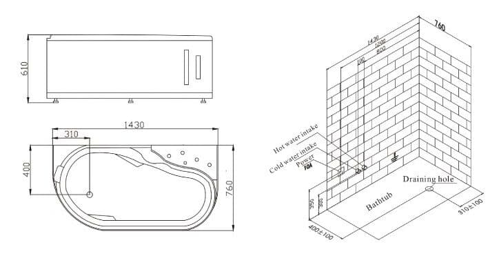 bản vẽ kỹ thuật Bồn tắm MASSAGE Euroking EU–1476D