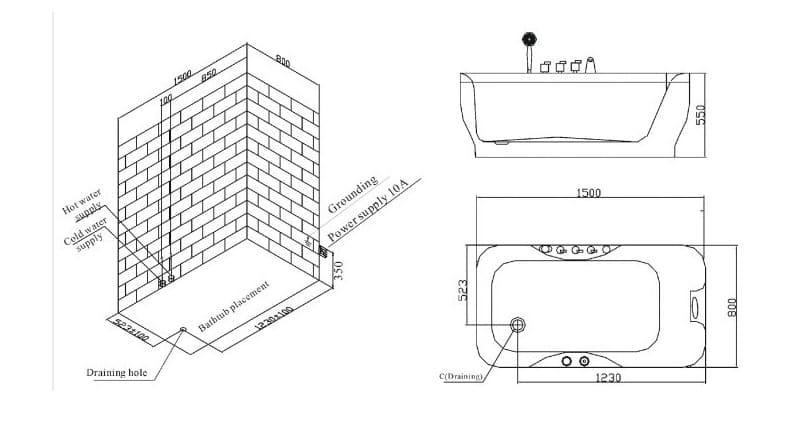 bản vẽ kỹ thuật Bồn tắm MASSAGE Euroking EU–1581DP