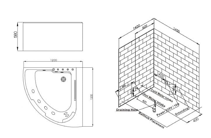 bản vẽ kỹ thuật Bồn tắm MASSAGE Euroking EU–3012D