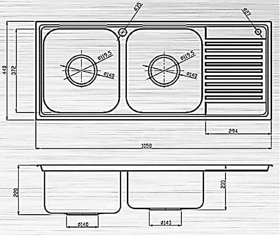 Bản vẽ kỹ thuật Chậu Rửa Bát Inox 304 Sơn Hà S105D