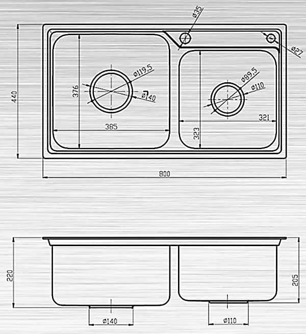 Bản vẽ kỹ thuật Chậu Rửa Bát Inox 304 Sơn Hà S80D