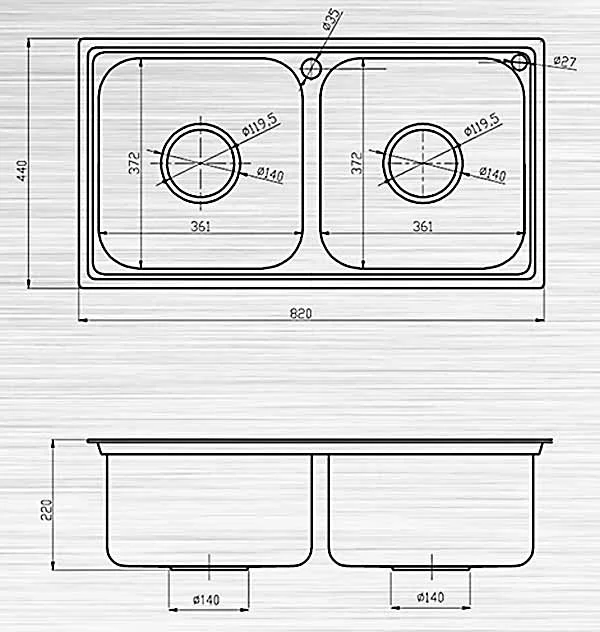 Bản vẽ kỹ thuật Chậu Rửa Bát Inox 304 Sơn Hà S82D