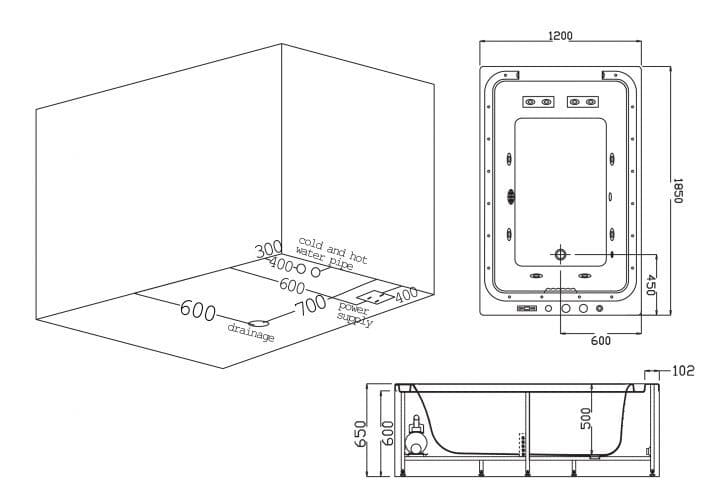 Bảng vẽ kỹ thuật Bồn tắm MASSAGE Euroking EU–21208