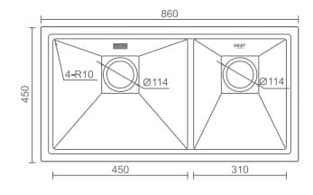 Bản vẽ kỹ thuật Chậu rửa bát 2 hố Geler GL-8248