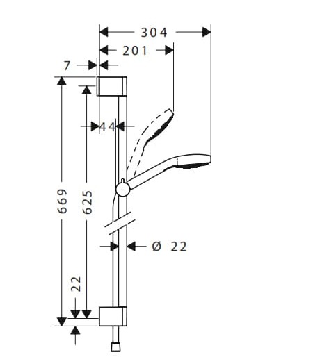 Bản vẽ thanh trượt sen tắm Hansgrohe 58954119