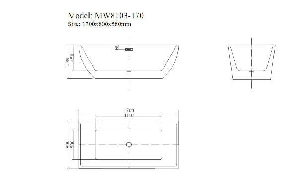 Bảng vẽ kỹ thuật Bồn Tắm Inax FBV-1502S 1.5M Chân Yếm