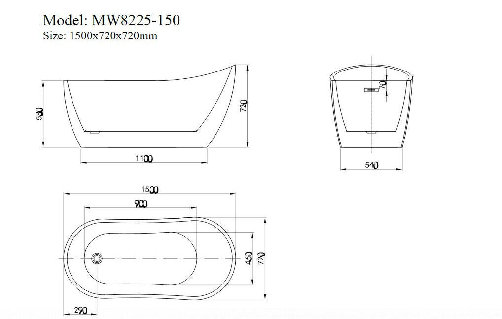 Bảng vẽ kỹ thuật Bồn Tắm Inax FBV-1502S 1.5M Chân Yếm