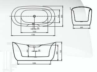 Bảng vẽ kỹ thuật Bồn Tắm Inax FBV-1502S 1.5M Chân Yếm