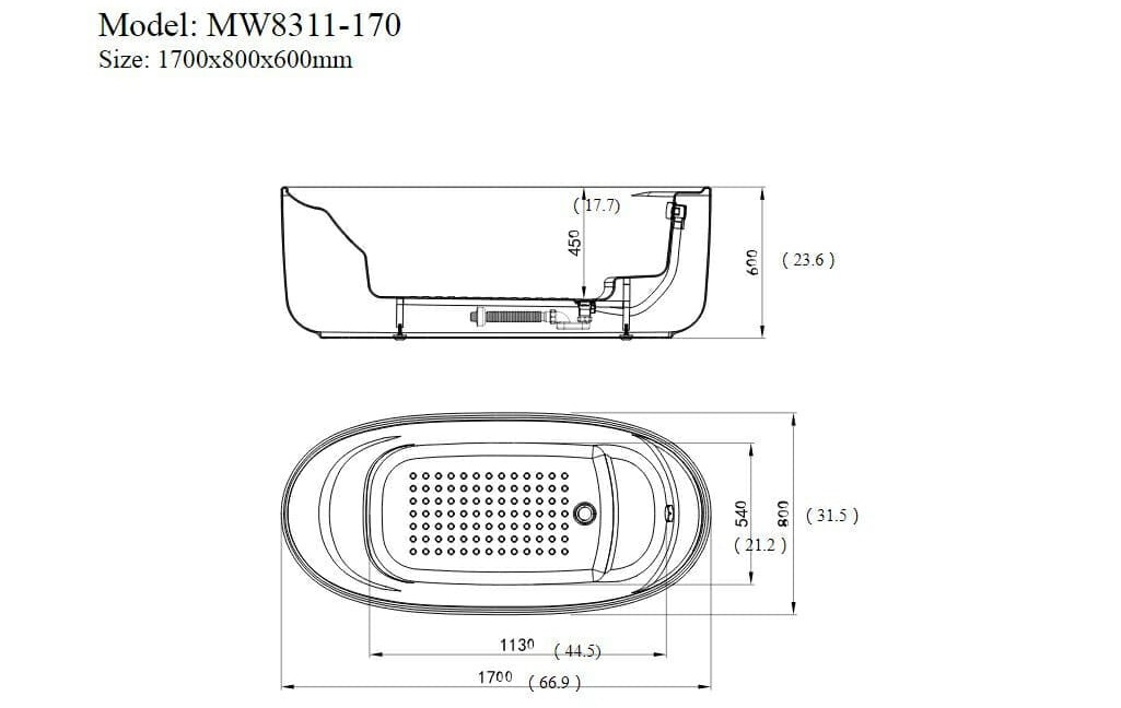 Bảng vẽ kỹ thuật Bồn Tắm Inax FBV-1502S 1.5M Chân Yếm
