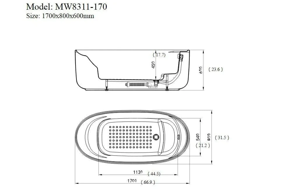Bảng vẽ kỹ thuật Bồn Tắm Inax FBV-1502S 1.5M Chân Yếm