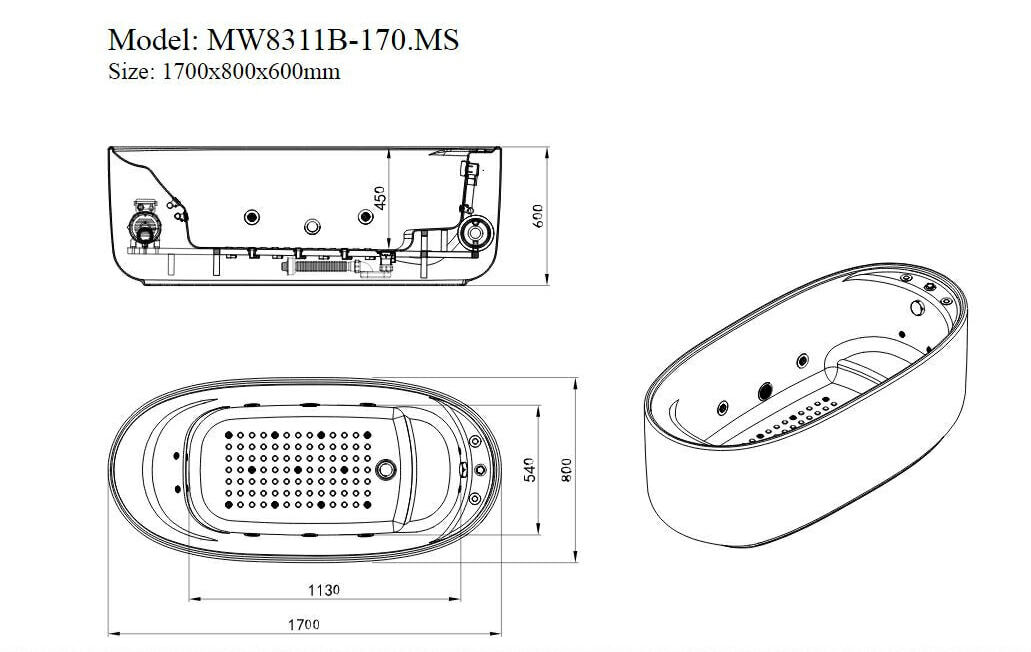 Bảng vẽ kỹ thuật Bồn Tắm Inax FBV-1502S 1.5M Chân Yếm