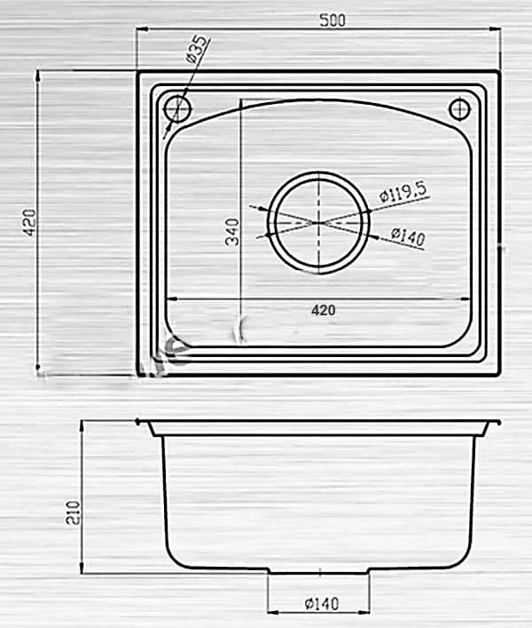 Bản vẽ kỹ thuật Chậu Rửa Bát Inox 304 Sơn Hà S50D