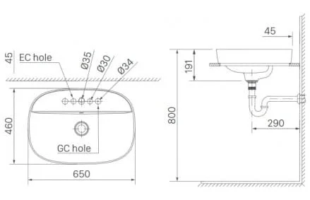 bản vẽ kỹ thuật Chậu Rửa Đặt Bàn Inax AL-652VFC