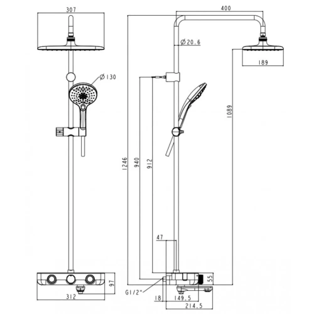 bản vẽ kỹ thuật Cây sen phun mua American Standard A-6110.978.903