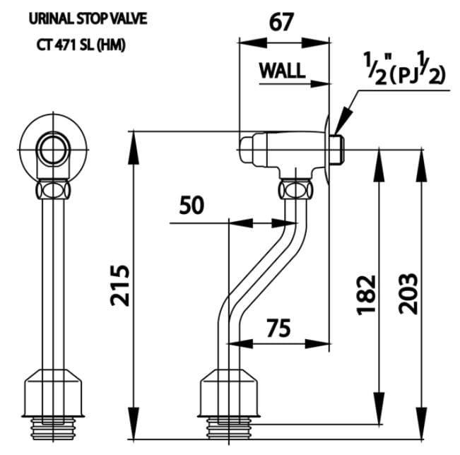 Bản vẽ kỹ thuật Van Xả Ấn Bồn Tiểu COTTO CT471SL(HM) 75mm
