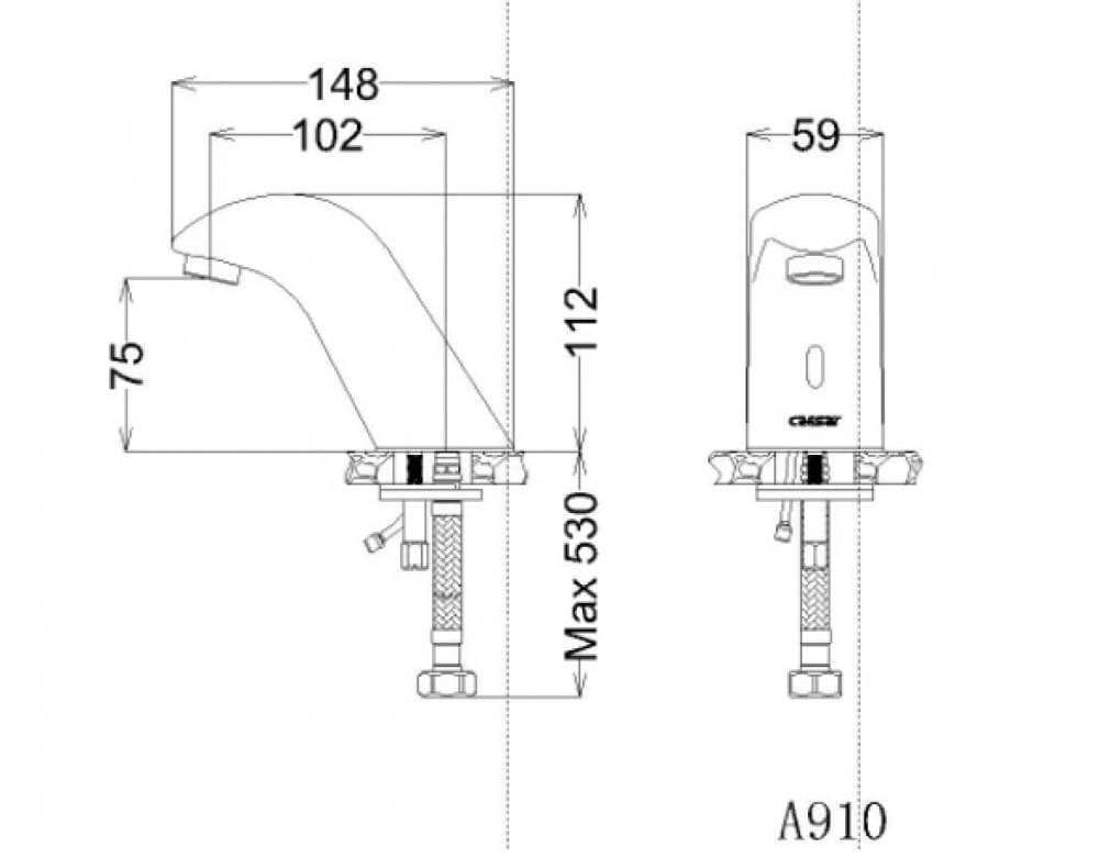 Bản vẽ vòi lavabo cảm ứng Caesar A910