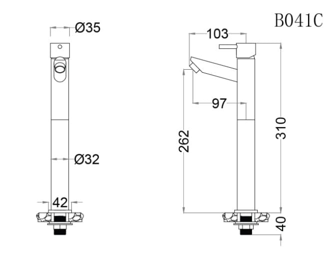 Bản vẽ vòi lavabo lạnh cao Caesar B041C