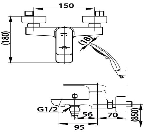 bản vẽ kỹ thuật Vòi Sen Tắm nóng lạnh COTTO CT366A