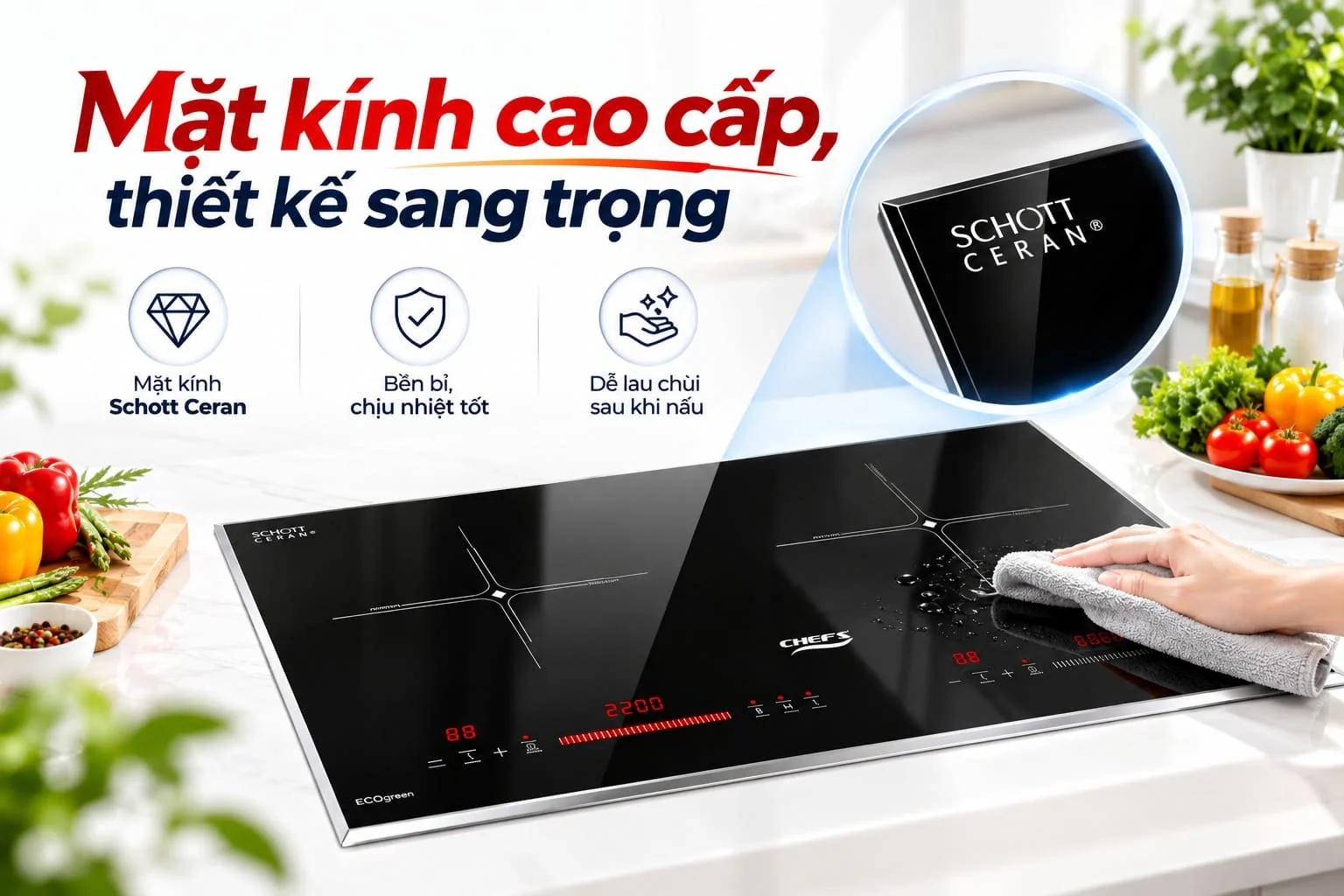 Bếp từ Chefs mặt kính cao cấp, thiết kế sang trong