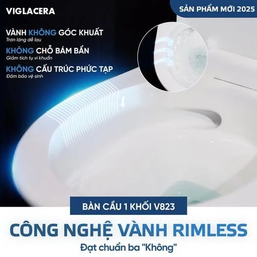 Bồn cầu v823 thiết kế vành không góc khuất