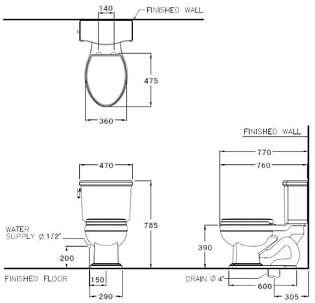 Bản vẽ kỹ thuật Bàn Cầu 2 Khối COTTO C12117
