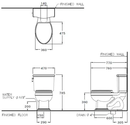 Bản vẽ kỹ thuật Bàn Cầu 2 Khối COTTO C12117
