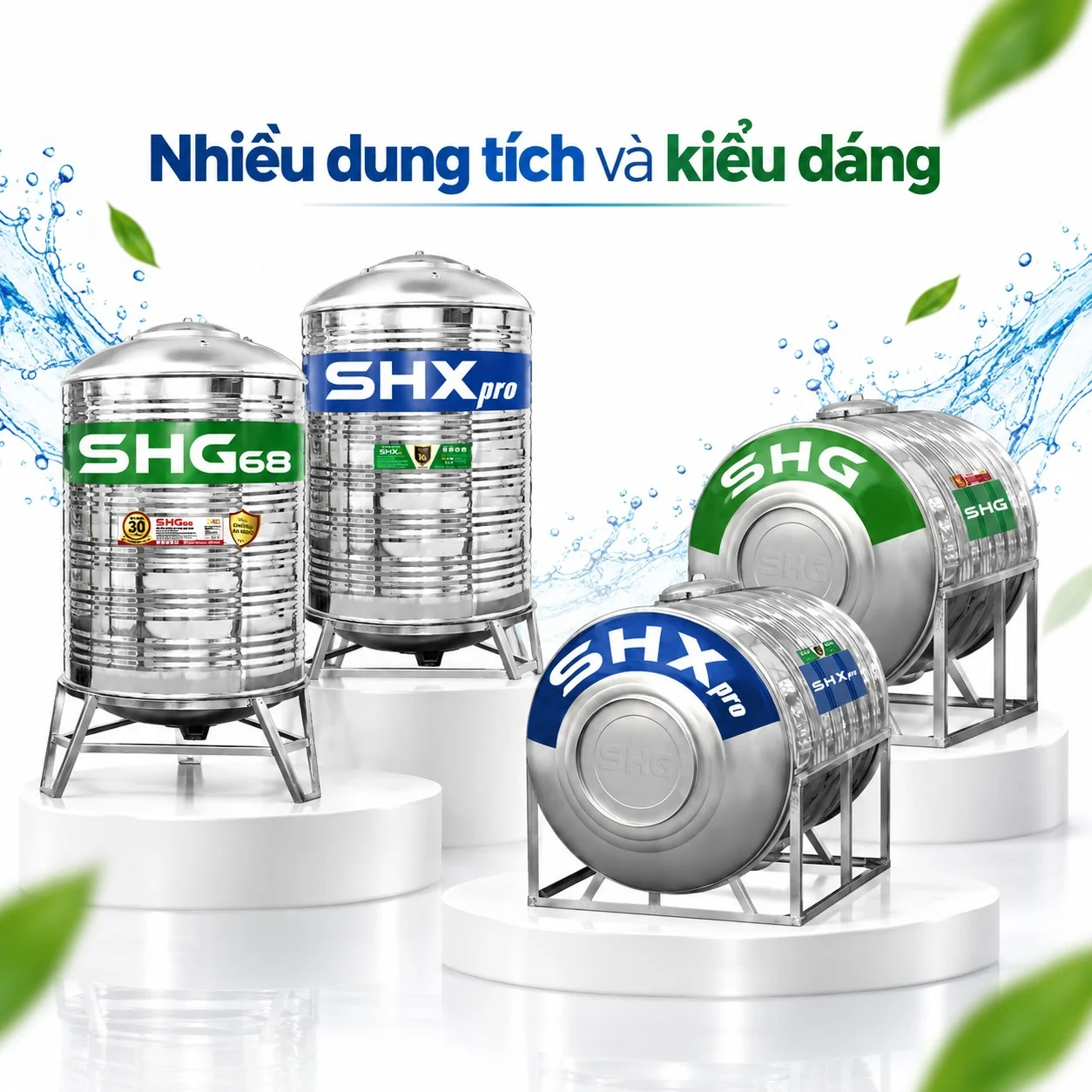 Bồn nước Sơn Hà Xanh nhiều dung tích và kiểu dáng
